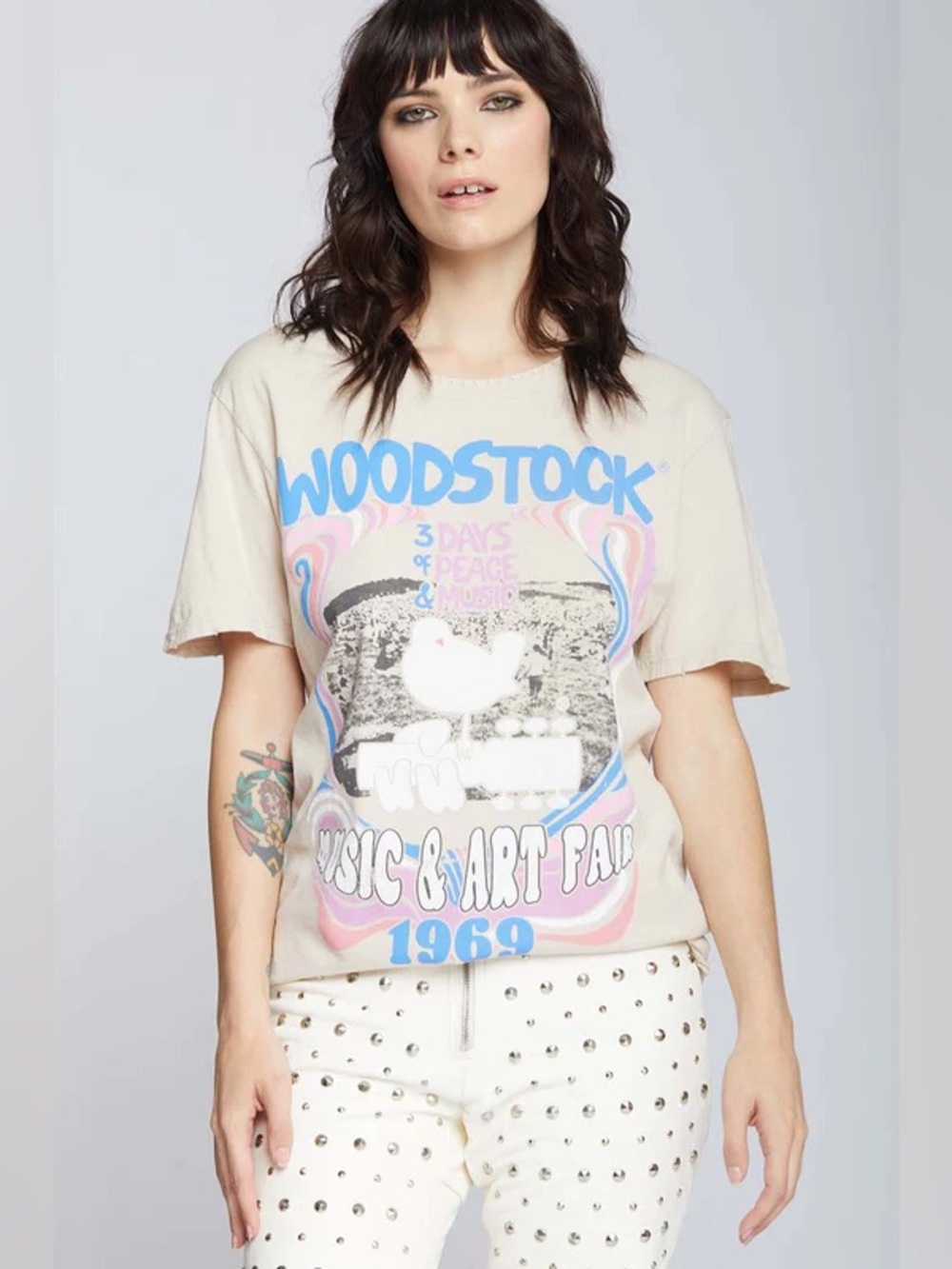 Recycled Karma Cream Woodstock Graphic Short Sleeve Tee